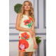Короткое платье из льна, с цветами Маки, цвет Лимонный, 172R019-1