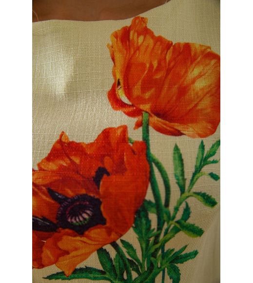Коротка сукня з льону, з квітами Маки, колір Лимонний, 172R019-1