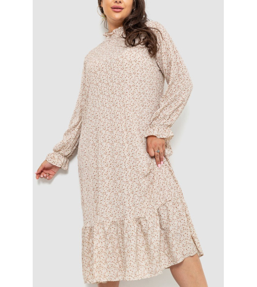 Сукня шифонова з принтом, колір бежево-коричневий, 204R201-1