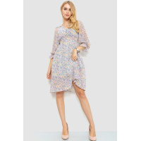 Платье шифоновое с цветочным принтом, цвет сиренево-бежевый, 214R6112-1