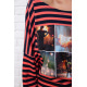 Короткое платье, в розово-синюю полоску с принтом, 167R149-2