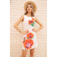 Коротка сукня з льону, з квітами Маки, колір Білий, 172R019-1