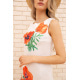 Короткое платье из льна, с цветами Маки, цвет Белый, 172R019-1