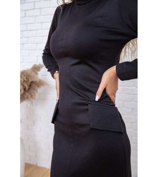 Платье средней длины с разрезом, черного цвета, 167R070