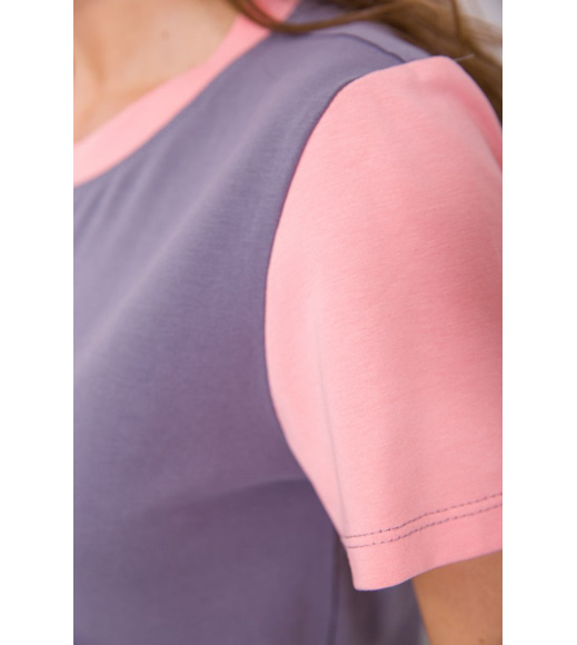 Серо-розовая женская футболка, из натуральной ткани, 102R289-1