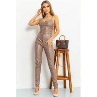 Топ из искусственной кожи, цвет бежевый, 176R1045-2