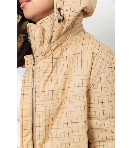 Куртка жіноча в клітину демісезонна батал, колір бежевий, 224RP036