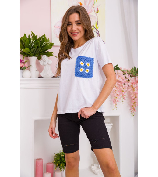 Женская футболка свободного кроя, цвет Бело-синий, 117R623