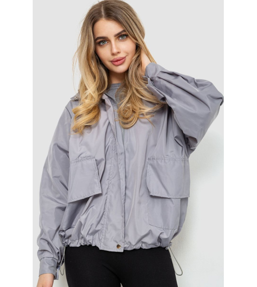 Ветровка женская с капюшоном, цвет светло-серый, 177R041