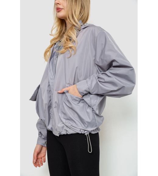 Ветровка женская с капюшоном, цвет светло-серый, 177R041