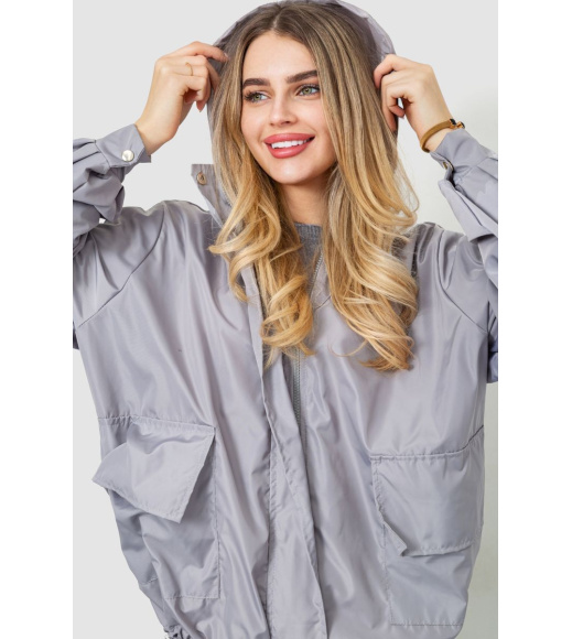 Ветровка женская с капюшоном, цвет светло-серый, 177R041