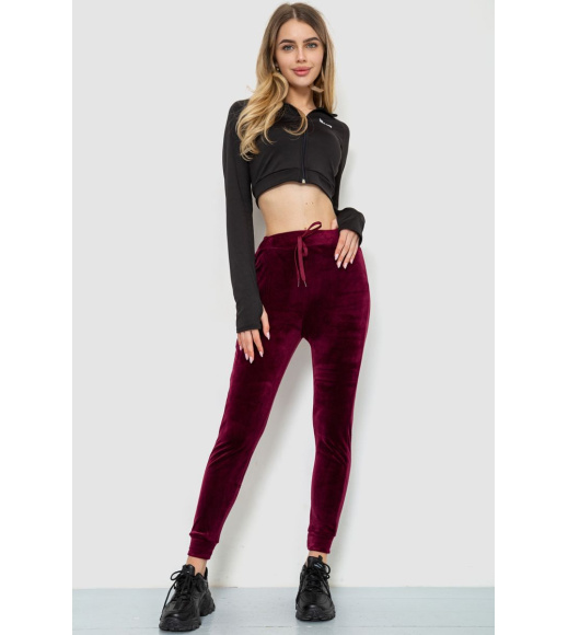 Спорт штаны женские велюровые, цвет бордовый, 244R5571