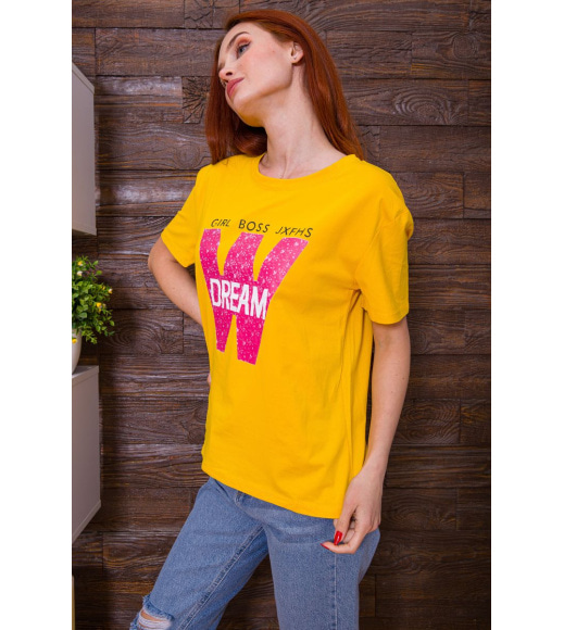 Жіноча гірчична футболка, з принтом, 198R012