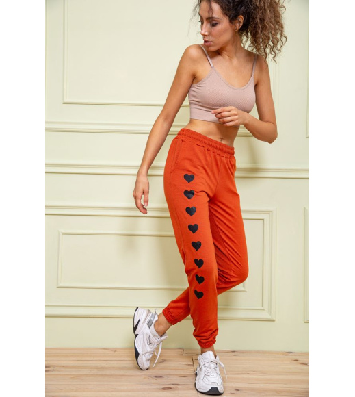 Женские спортивные брюки, с принтом Сердце, цвет терракотовый, 102R212