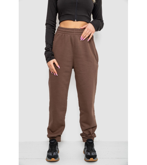 Спортивные штаны женские на флисе, цвет коричневый, 102R415-1