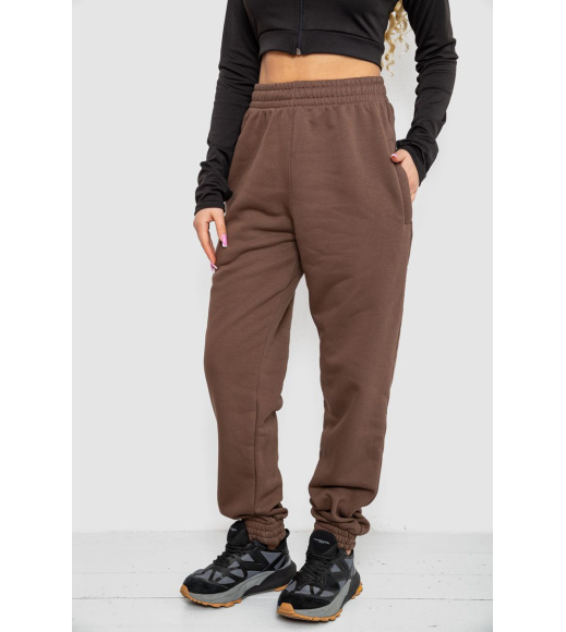 Спортивные штаны женские на флисе, цвет коричневый, 102R415-1
