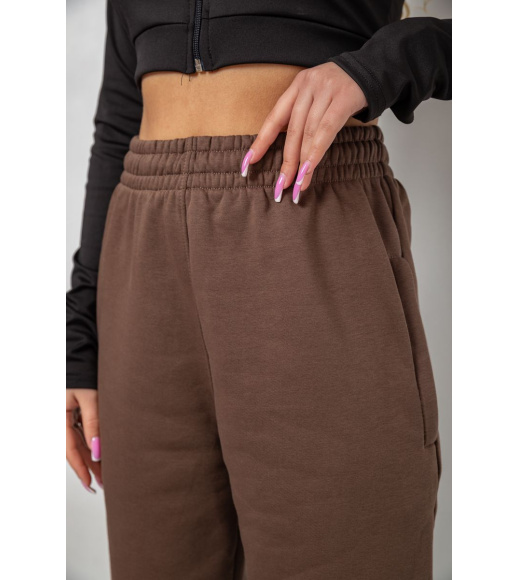 Спортивные штаны женские на флисе, цвет коричневый, 102R415-1