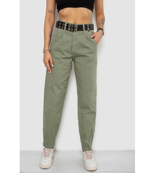 Джинсы женские балоны, цвет оливковый, 182R00314