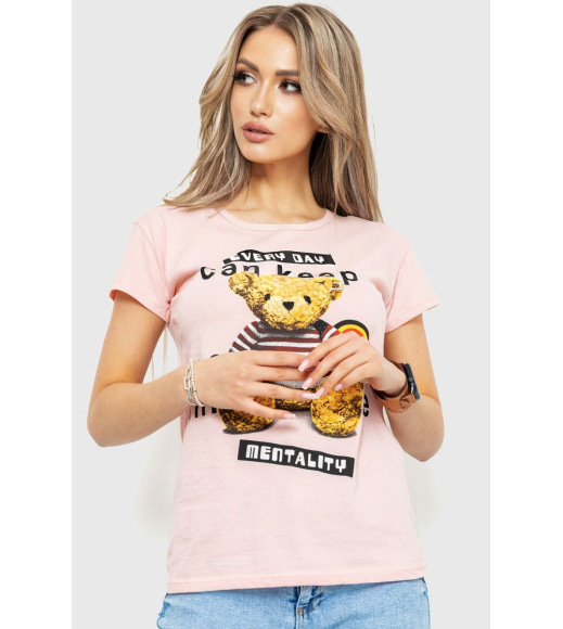 Жіноча футболка з принтом, колір персиковий, 190R101