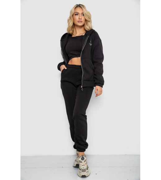 Спортивный костюм женский на флисе на молнии, цвет черный, 247R1060