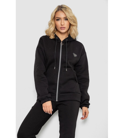 Спортивный костюм женский на флисе на молнии, цвет черный, 247R1060