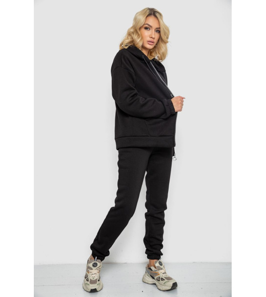 Спортивный костюм женский на флисе на молнии, цвет черный, 247R1060