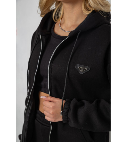 Спортивный костюм женский на флисе на молнии, цвет черный, 247R1060