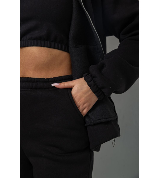 Спортивный костюм женский на флисе на молнии, цвет черный, 247R1060