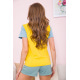Желто-голубая женская футболка, из натуральной ткани, 102R289-1