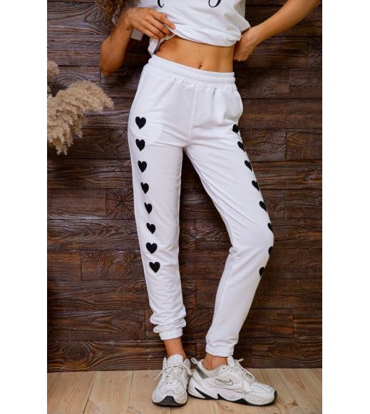 Женские спортивные брюки, с принтом Сердце, цвет белый, 102R212