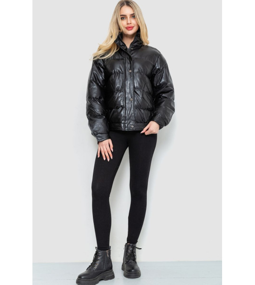 Куртка женская демисезонная экокожа, цвет черный, 243R205