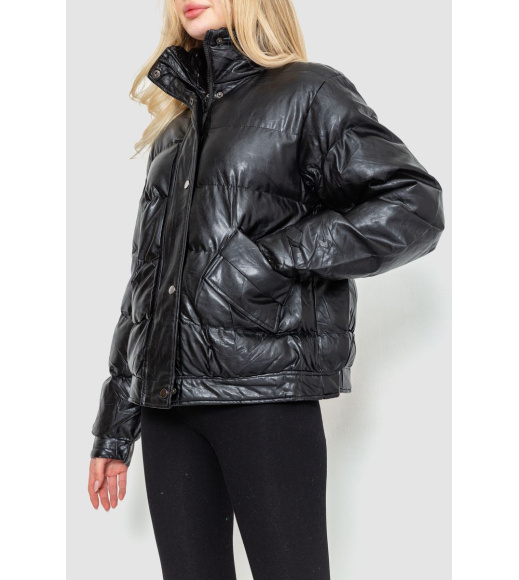 Куртка женская демисезонная экокожа, цвет черный, 243R205