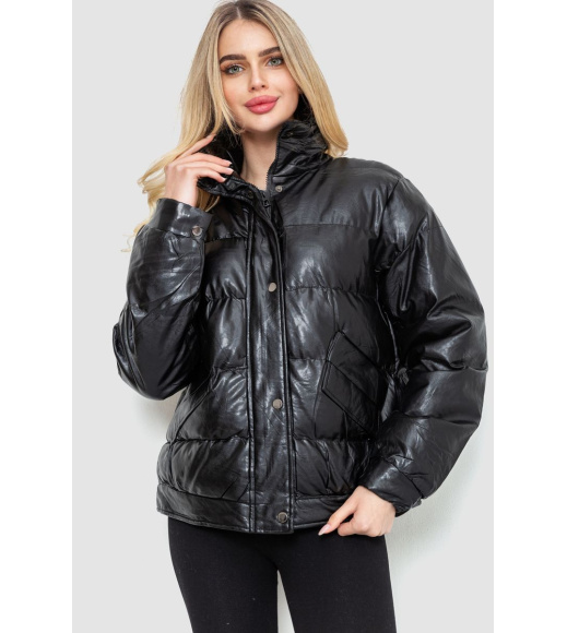 Куртка женская демисезонная экокожа, цвет черный, 243R205