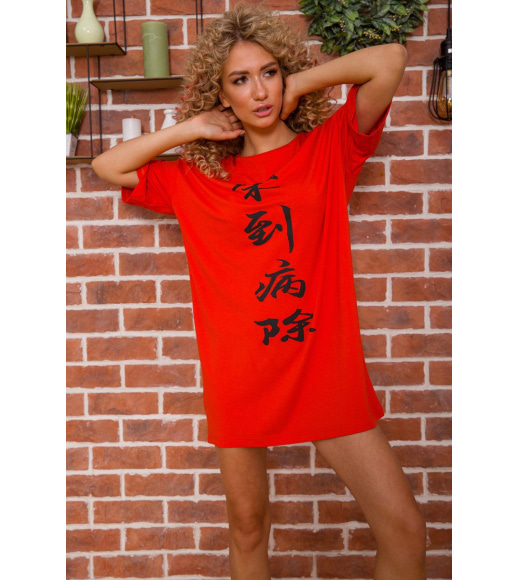 Удлиненная женская футболка с принтом, цвет Коралловый, 117R1022