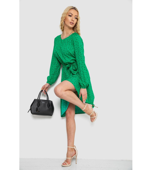 Платье в горох софт, цвет зелено-черный, 214R0226-11