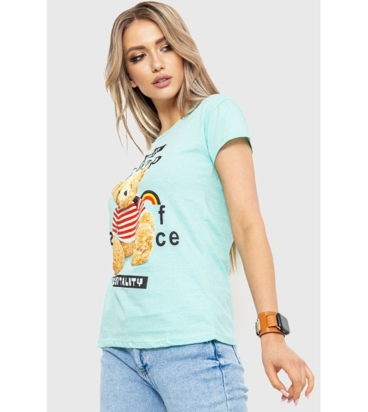 Жіноча футболка з принтом, колір м'ятний, 190R101