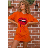 Удлиненная женская футболка, с принтом, цвет Терракотовый, 117R1021-1