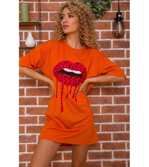 Подовжена жіноча футболка, з принтом, колір Теракотовий, 117R1021-1