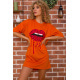 Подовжена жіноча футболка, з принтом, колір Теракотовий, 117R1021-1