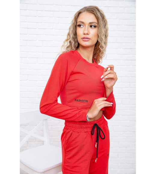 Повсякденний жіночий костюм, вкорочений реглан і штани, Червоний, 119R348