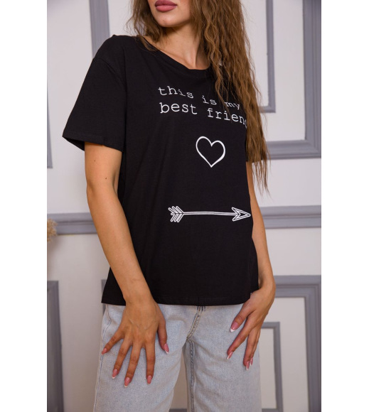 Женская футболка, черного цвета с надписью, 198R007