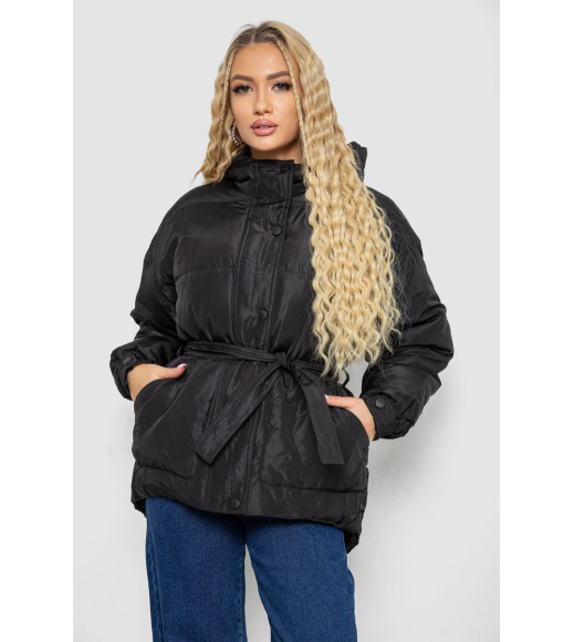 Куртка женская демисезонная с поясом, цвет черный, 207R2023