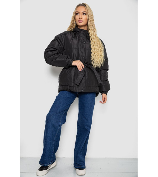 Куртка женская демисезонная с поясом, цвет черный, 207R2023