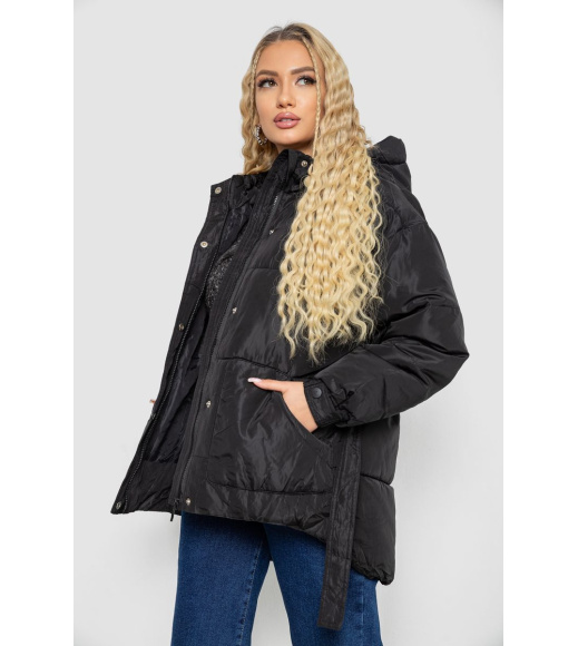 Куртка женская демисезонная с поясом, цвет черный, 207R2023