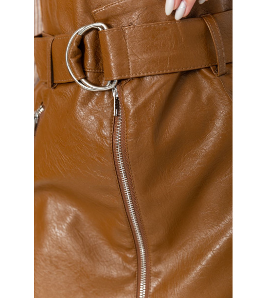 Юбка из экокожи с поясом, цвет коричневый, 186R6612