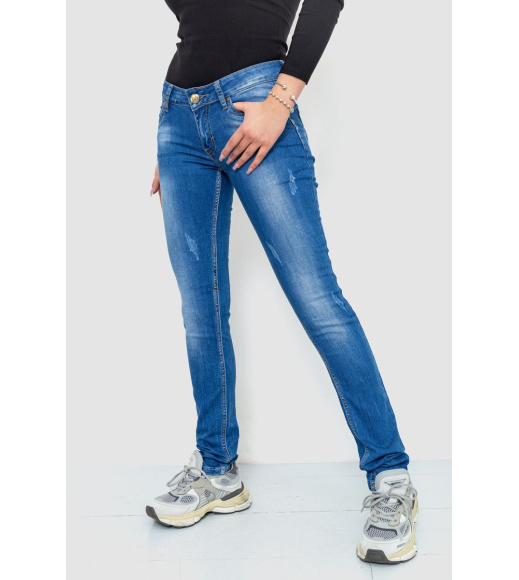 Джинси женские с потертостями, цвет синий, 244RKL3304