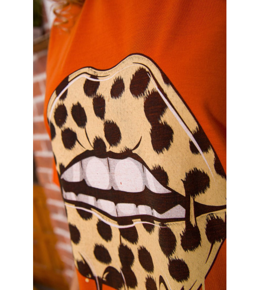 Женская футболка свободного кроя, цвет Терракотовый с принтом, 117R1025
