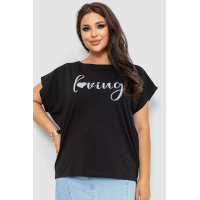 Футболка женская с принтом батал, цвет черный, 102R213-1