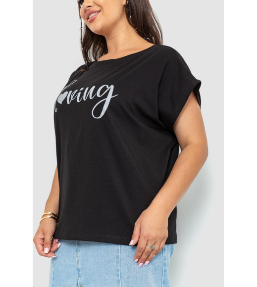 Жіноча футболка з принтом батал, колір чорний, 102R213-1