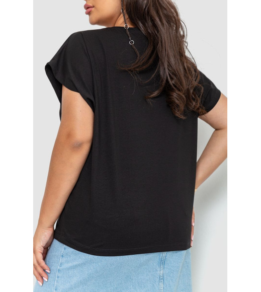 Жіноча футболка з принтом батал, колір чорний, 102R213-1